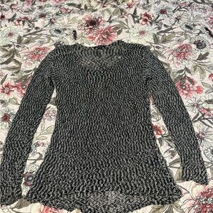 XS bebe Black & White Marled Long Sleeve Knit Top